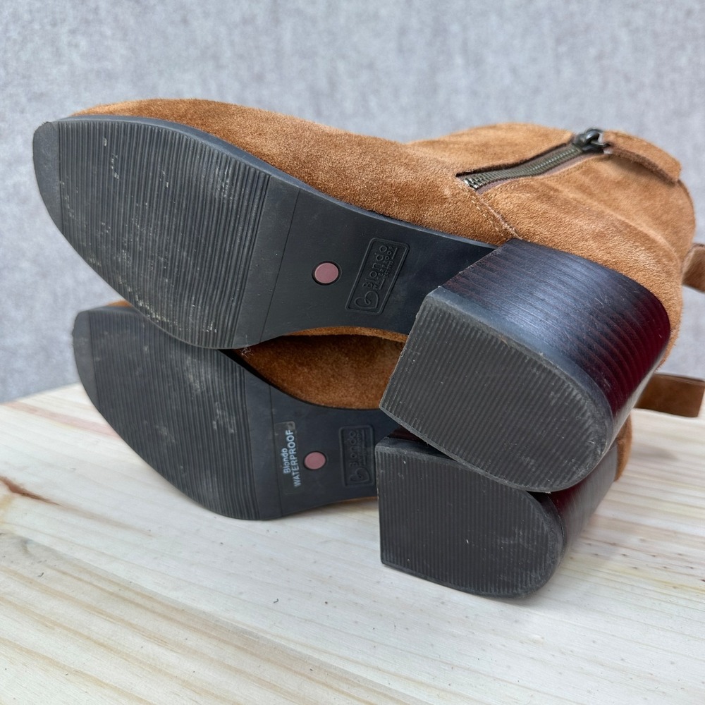 Blondo Ankle Boots‎ Caramel Leather Suede Round Toe Zip Block Heel Waterproof 8M - Picture 11 of 13